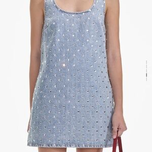 Self-Portrait Denim Rhinestone-Detail Mini Dress